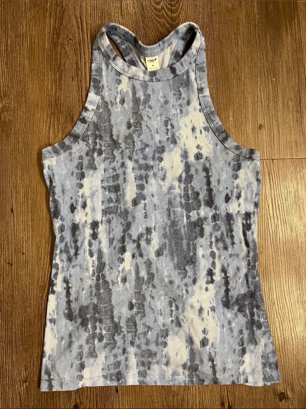 Old Navy Blue and Gray Tie-Dye Ribbed Racerback Tank